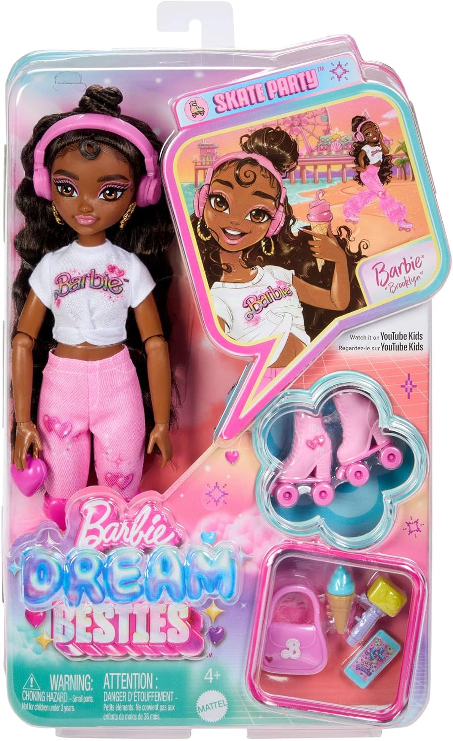 Thumbnail 5 de Barbie Dream Besties Brooklyn (JFX97), bambola articolata con pattini a rotelle e 9 accessori a tema musica e video