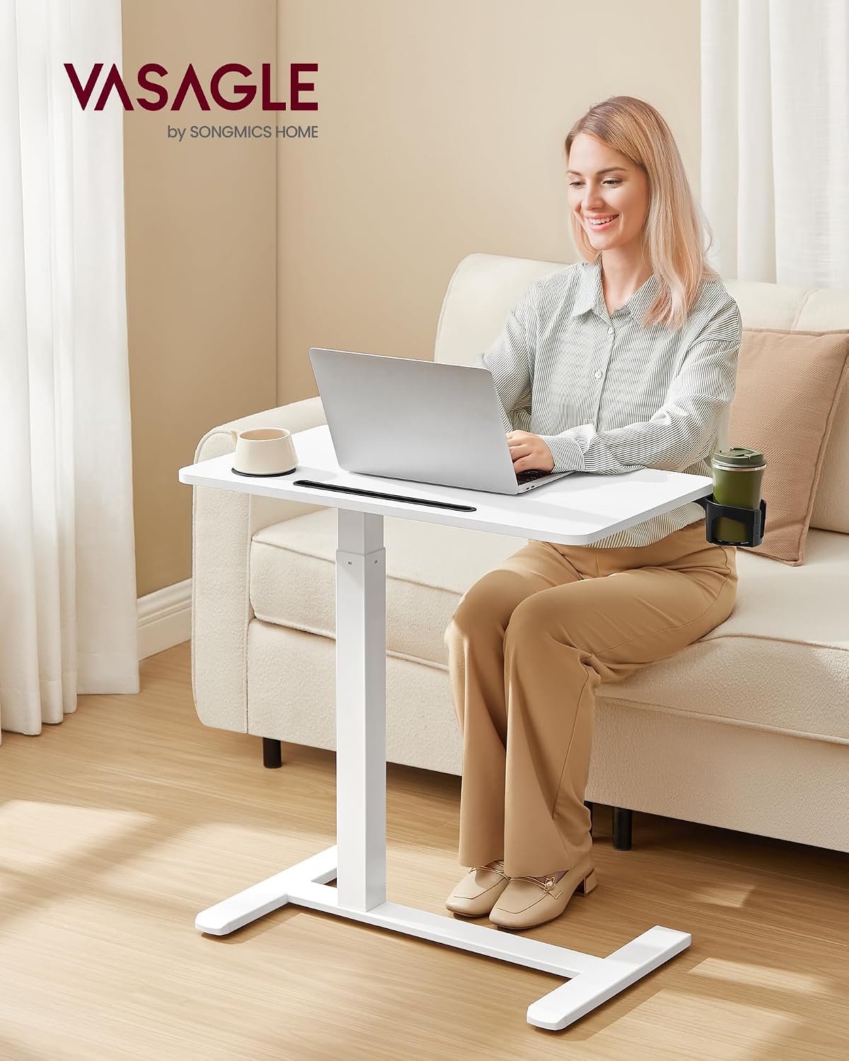 Detalle 2 de VASAGLE Beistelltisch mit Rollen LSD600W01 – mobiler Stehtisch, 70 × 40 cm, höhenverstellbar