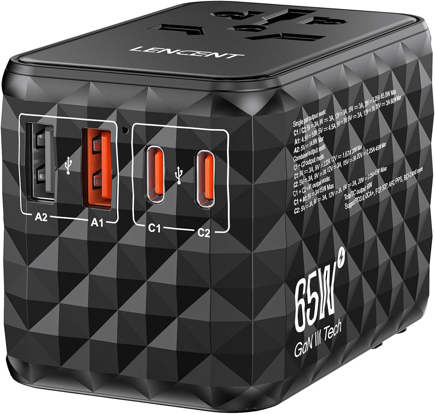 Detalle de LENCENT 65W Adaptateur Voyage Universel