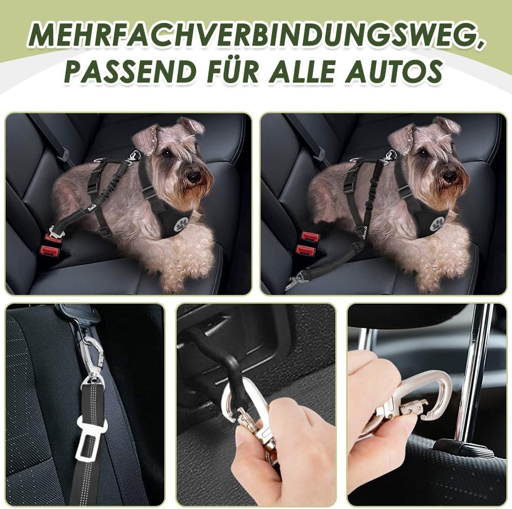 Detalle de SlowTon Hundesicherheitsgurt im 2er-Set – verstellbare Autoleine mit Bungee-Puffer und reflektierenden Nähten