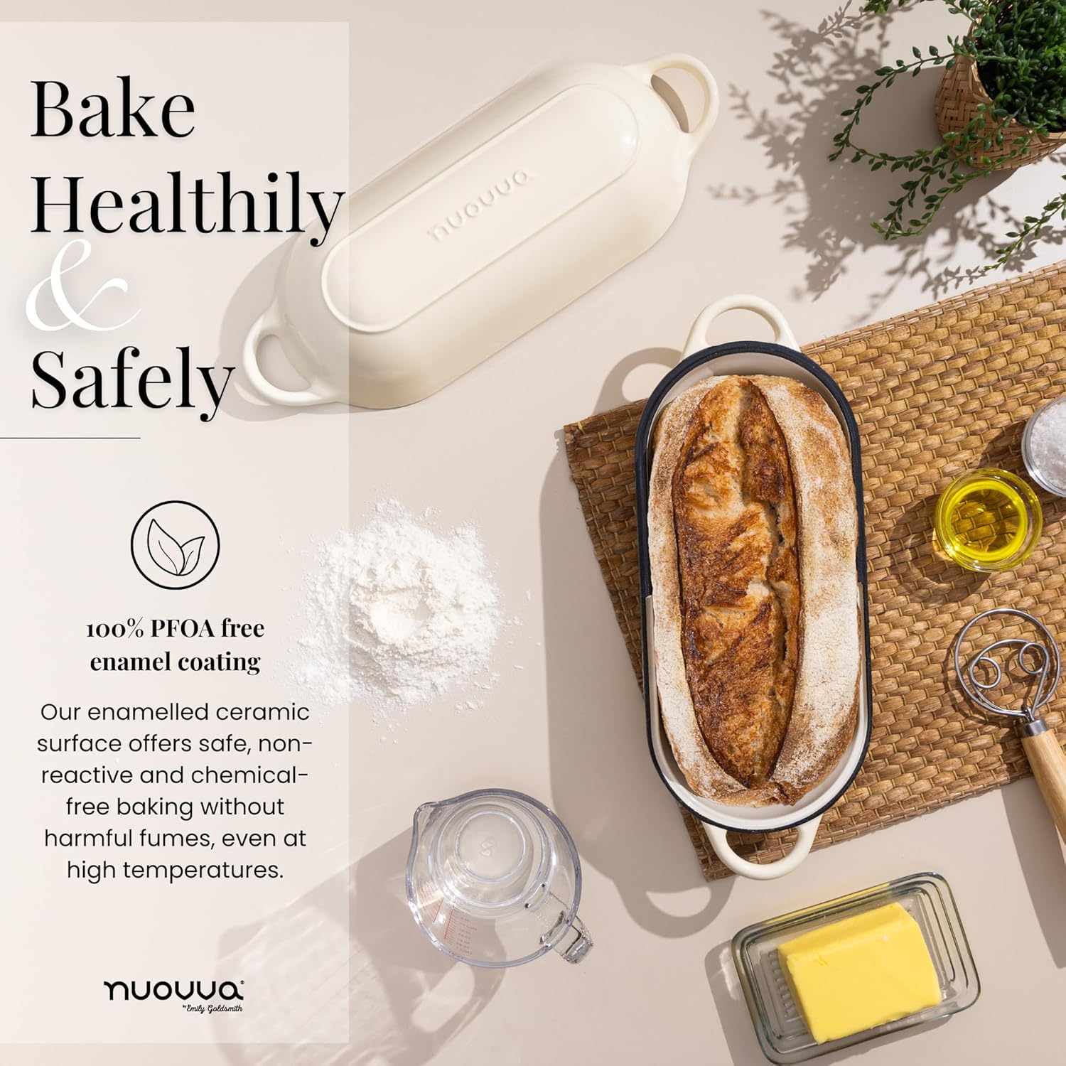Thumbnail 6 de Nuovva Enamelled Cast Iron Bread Loaf Pot (Rectangular Dutch Oven) – 34cm x 16cm, Cream