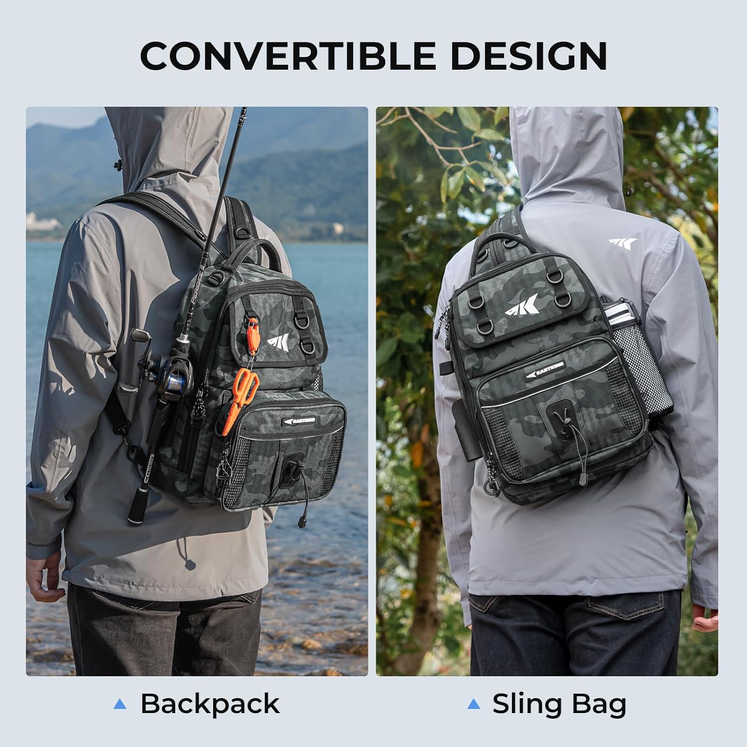 Detalle de KastKing BaitSpace Fishing Sling Bag: Versatile Tackle Sling with Rod & Beverage Holder