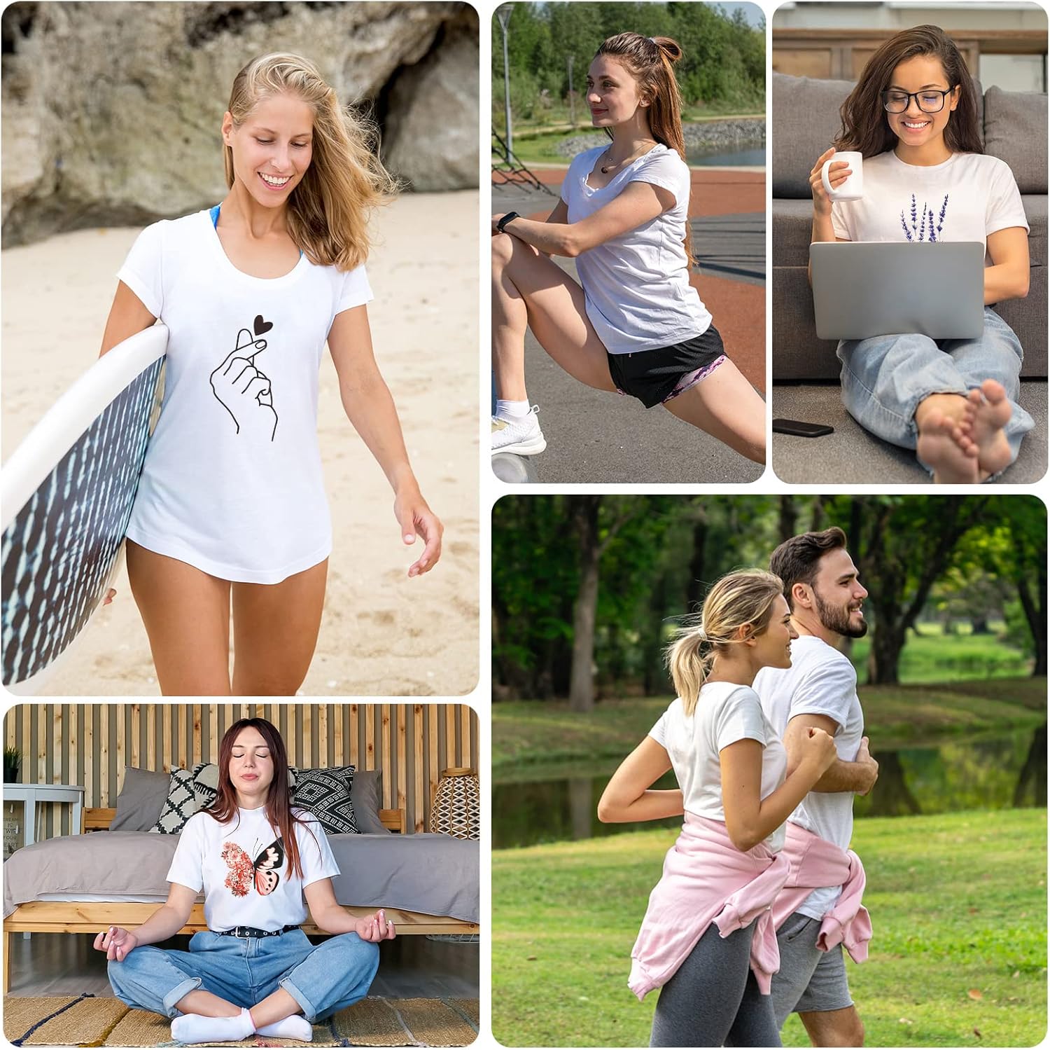 Thumbnail 6 de heekpek T Shirt Donna Manica Corta Bianca Cotone – Stampa Estiva e Comfort quotidiano