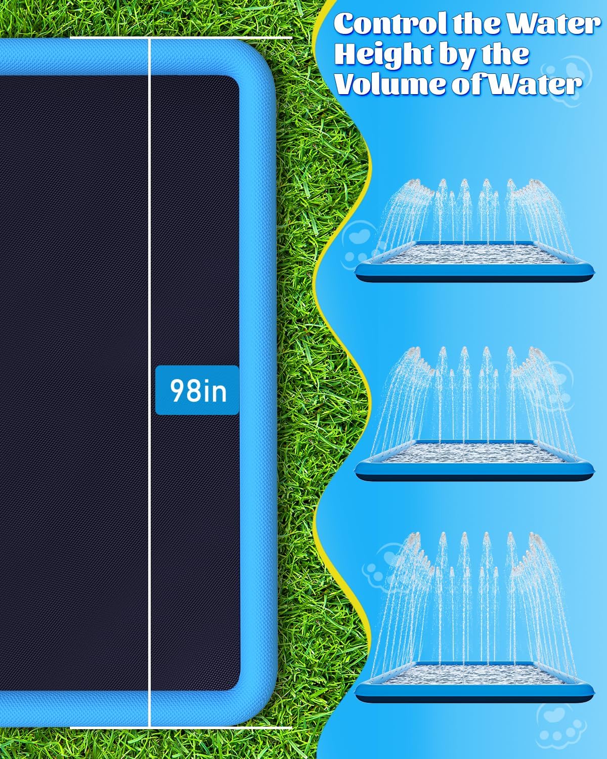 Detalle 2 de Raxurt Splash Pad: 130" Diagonal, 98" Square Non-Slip Dog & Kids Splash Pad (Blue)