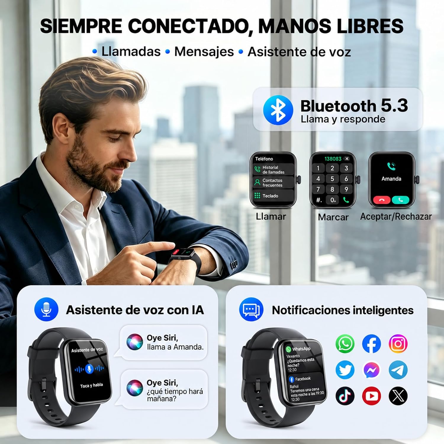 Detalle de uaue Reloj Inteligente 3ATM con GPS y 100+ Modos Deportivos – ideal para viajes y entrenamiento
