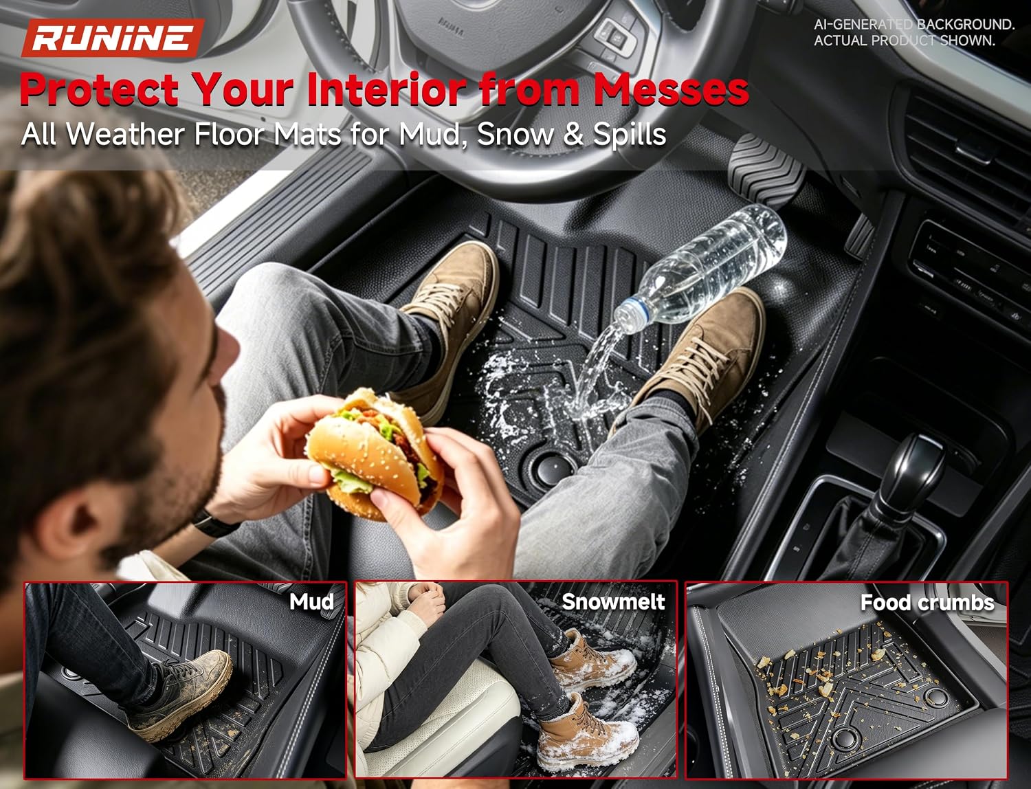 Thumbnail 4 de Runine Custom Fit All-Weather Floor Mats for Nissan Rogue (2021-2026, Not for Sport) with Windshield Cover and Trunk Mat