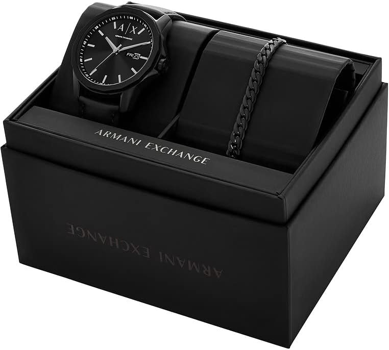 Detalle 2 de Armani Exchange Herrenuhr mit Quarz-Dreizeiger-Datumwerk, 44 mm Gehäuse – Edelstahl oder Lederband