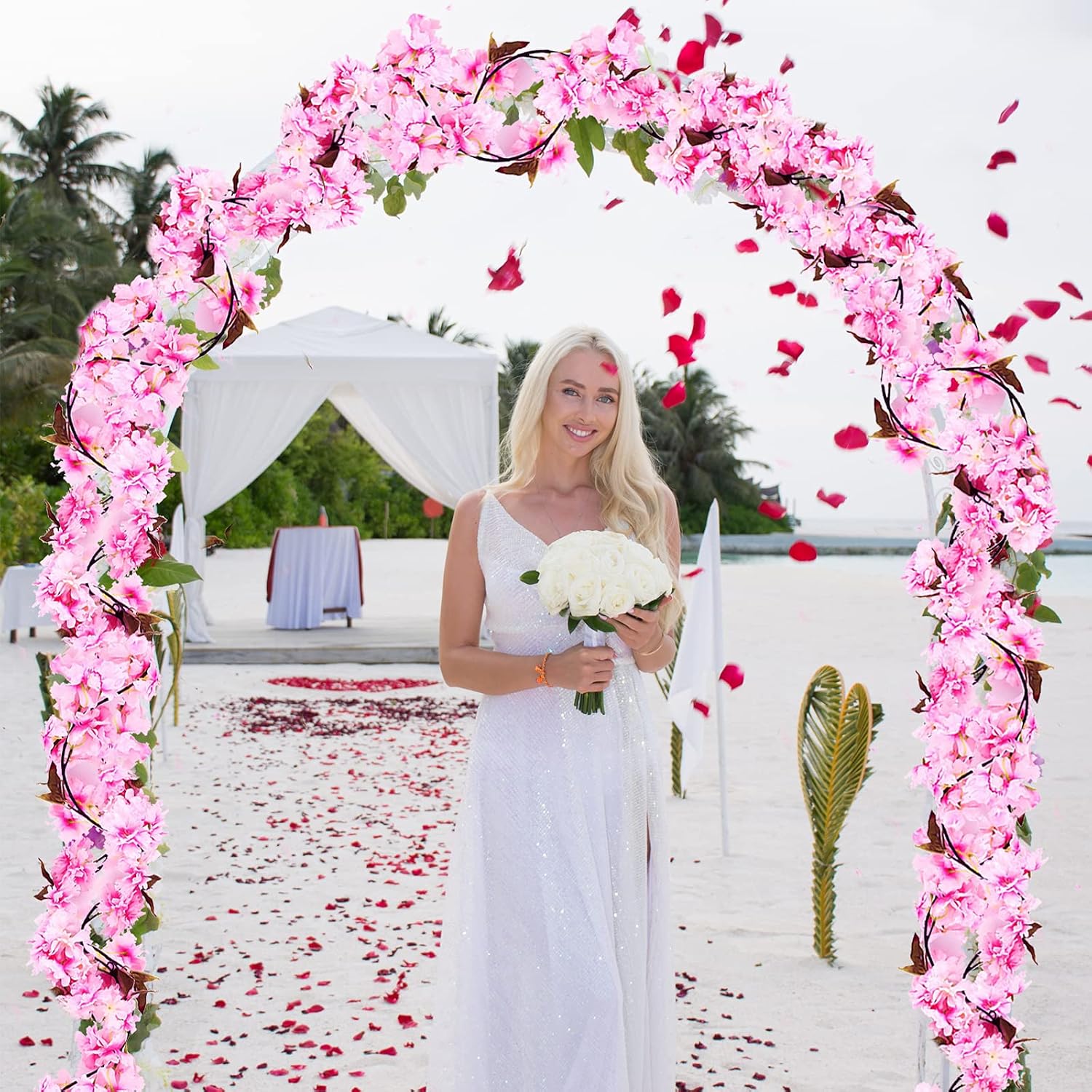 Detalle de 2 Pack 5.9ft Artificial Cherry Blossom Garland – Silk Floral Vines for Home, Wedding and Events