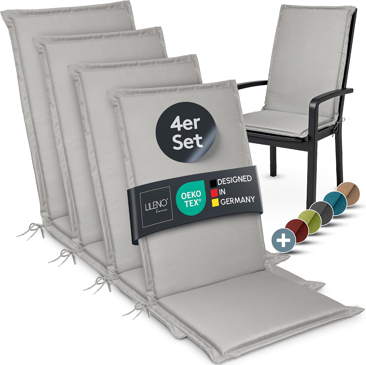 Detalle de LILENO HOME Gartenstuhl Auflagen 4er Set Hochlehner Grau