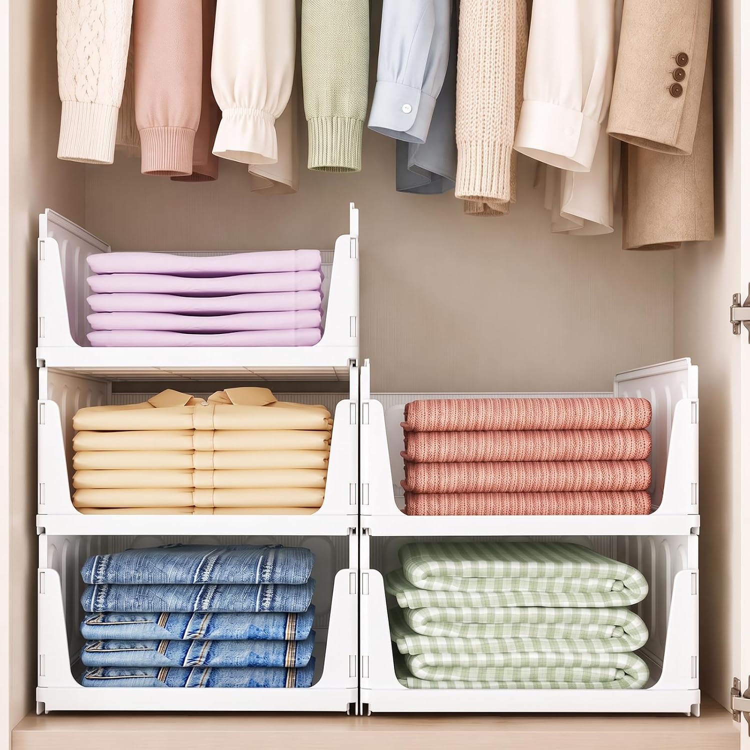 Detalle de Lifewit 25007 Stackable Closet Organizers, 5-Pack Plastic Storage Bins, White