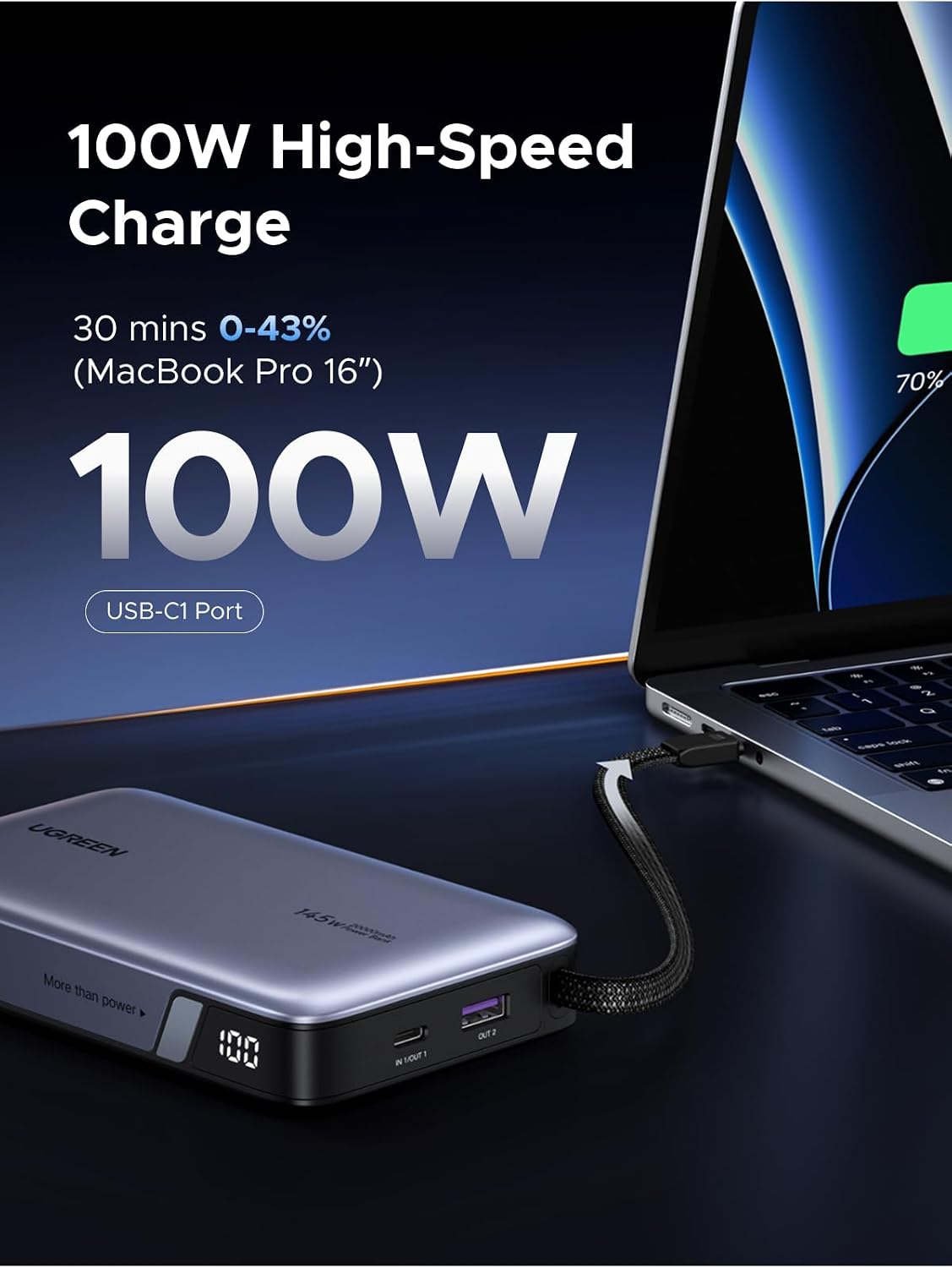 Detalle de UGREEN Nexode power bank, 20000mAh fast charge