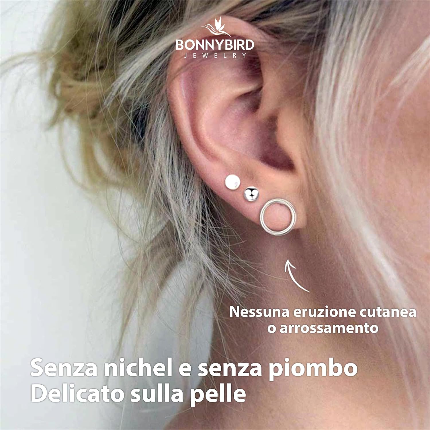 Detalle de BONNYBIRD Orecchini in acciaio chirurgico donna anallergici 💍