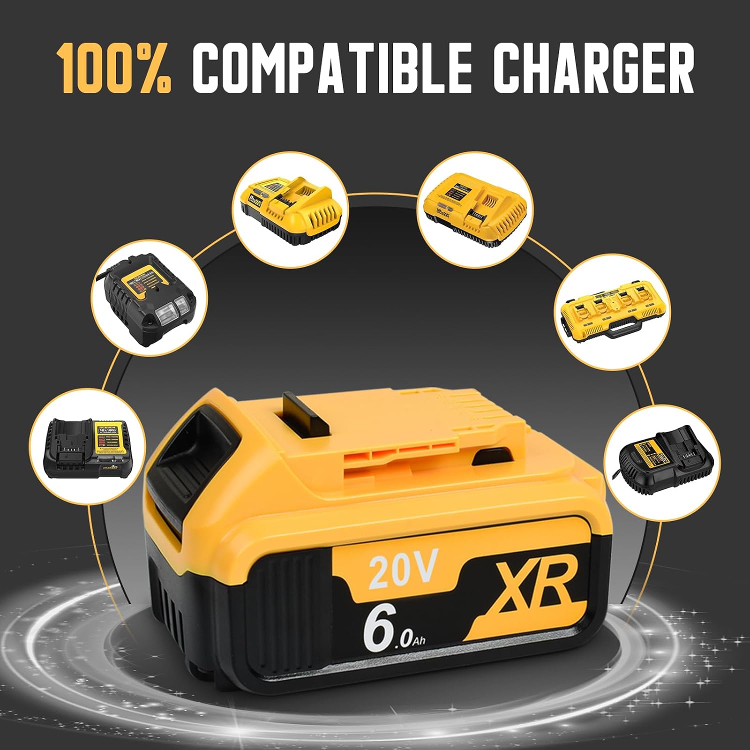 Detalle de 2X 18V 6.0Ah Li-Ion Replacement Batteries with 6A Dual Charger for Dewalt 18V Systems (DCB182, DCB184, DCB101, DCB107, DCB112, DCB105, DCB115, DCB203)