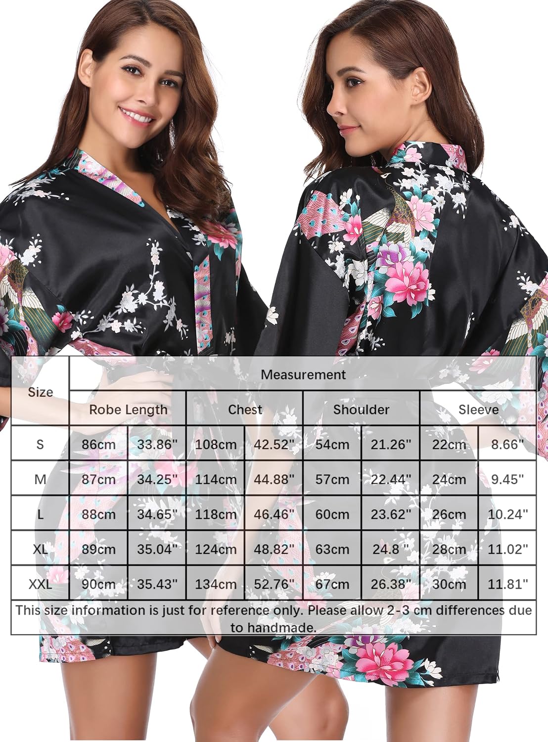 Detalle de Vlazom kimono japonais satin court pour femme – peignoir mariée et demoiselle d’honneur