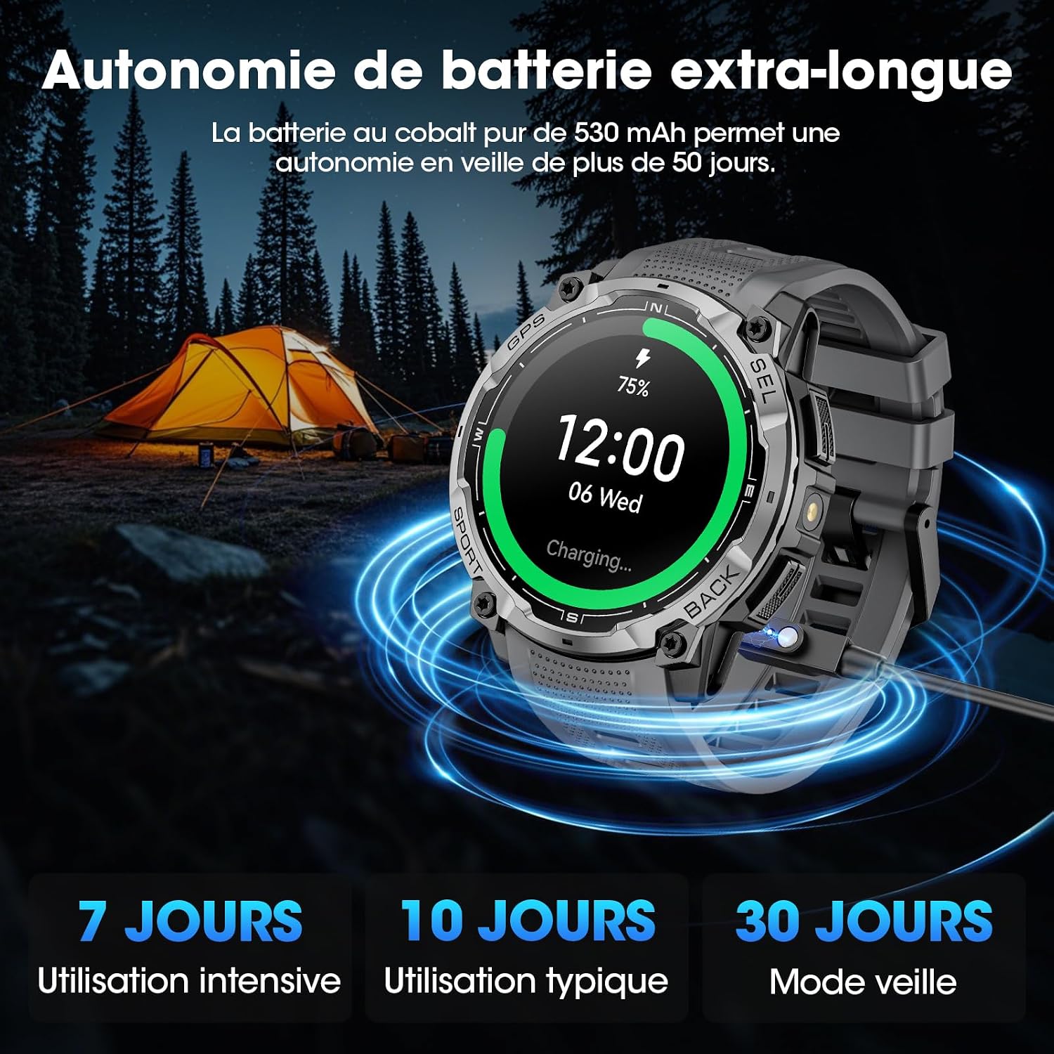Thumbnail 6 de Joautrial smartwatch voor heren met GPS, 1,43 inch AMOLED-HD en Bluetooth-oproepen