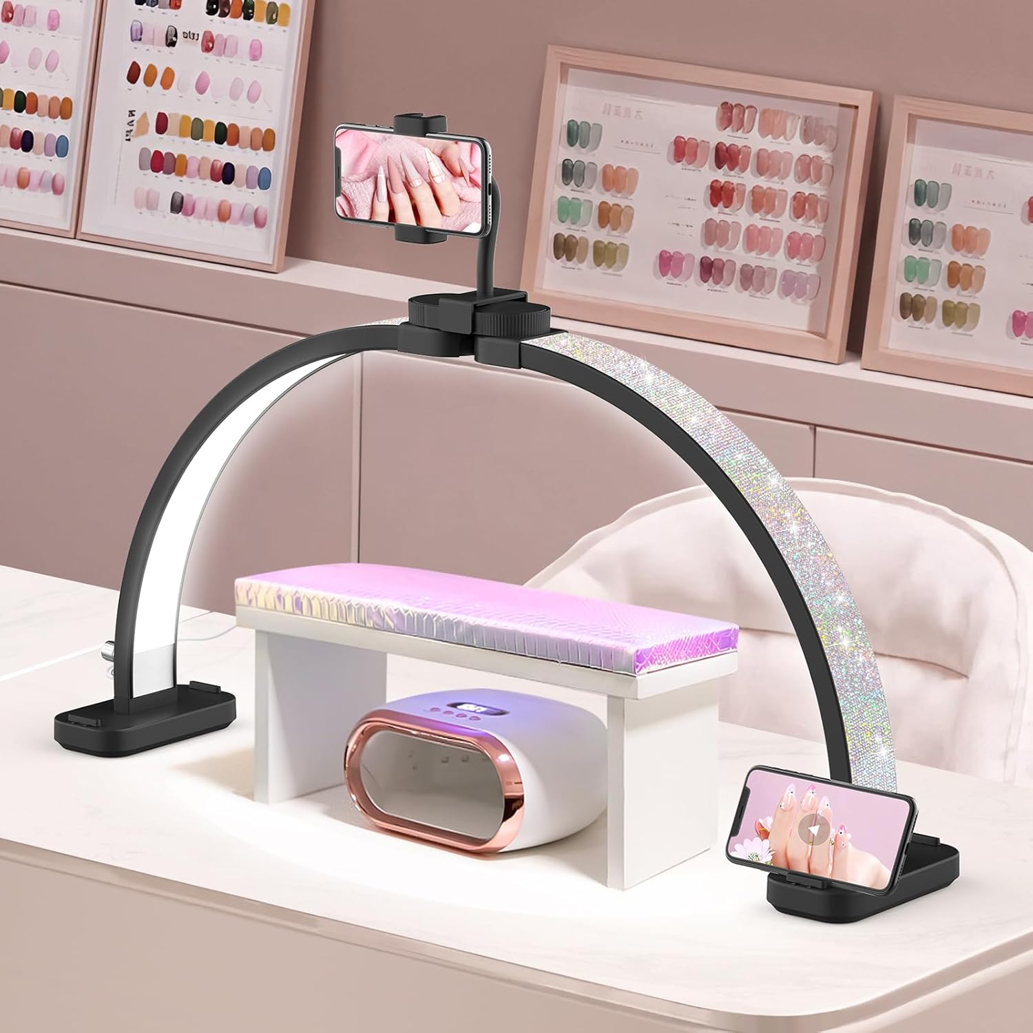 Half Moon Light for Nail Desk: 30" Arch Light with Phone Holder, 3 Colour Modes & 10 Brightness Levels
