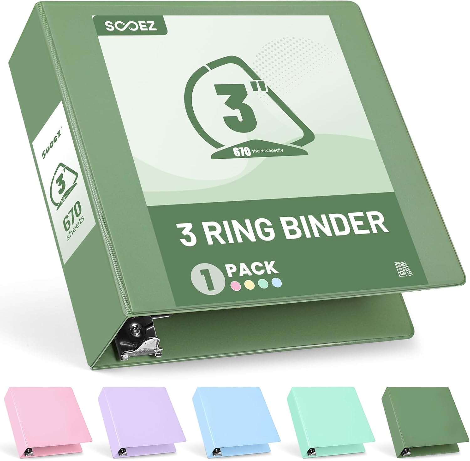 Sooez BinderX 3-Inch 3-Ring Binder, Olive Green, Holds 670+ Sheets