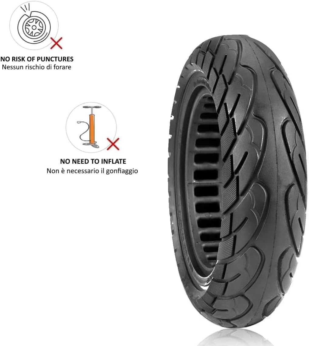 Thumbnail 2 de ECOVELO pneumatico pieno 10 x 2.125 per monopattino e scooter elettrico (ruota 10”): antiforatura nero con linea gialla