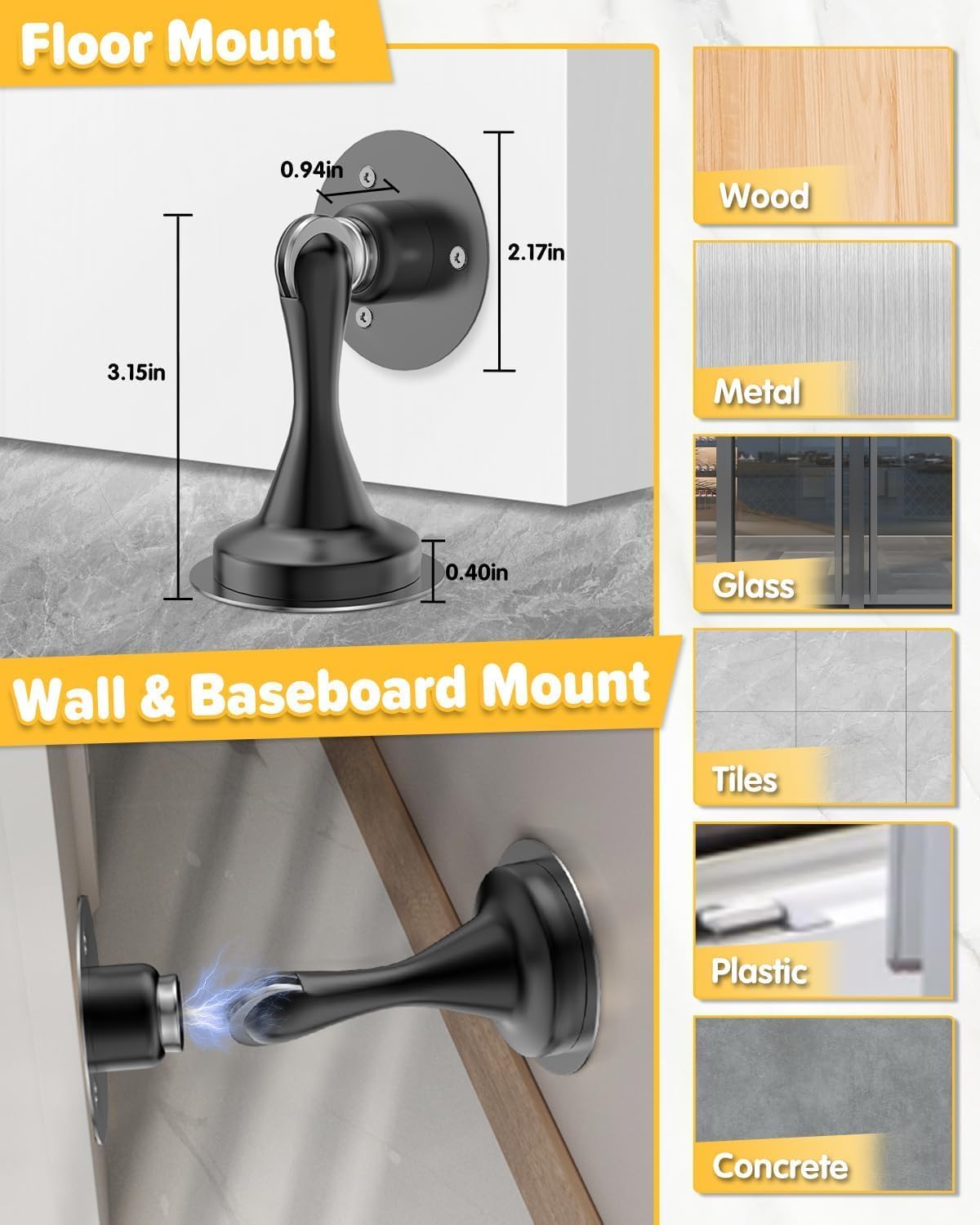 Thumbnail 2 de Magnetic Door Holder - Wall or Floor Mounted Stop for Patio, Indoors & Outdoor (1 Pack) by HELEMAN