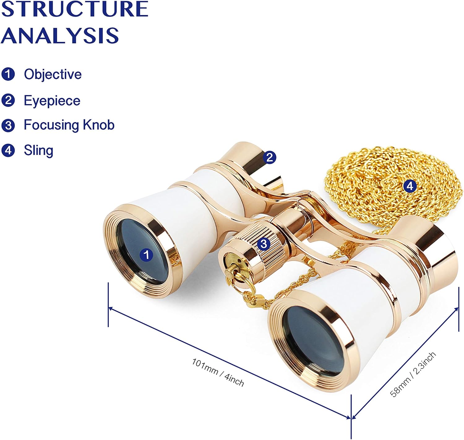 Detalle de Aomekie Theatre Opera Glasses Binoculars 3X25 with Chain (White)