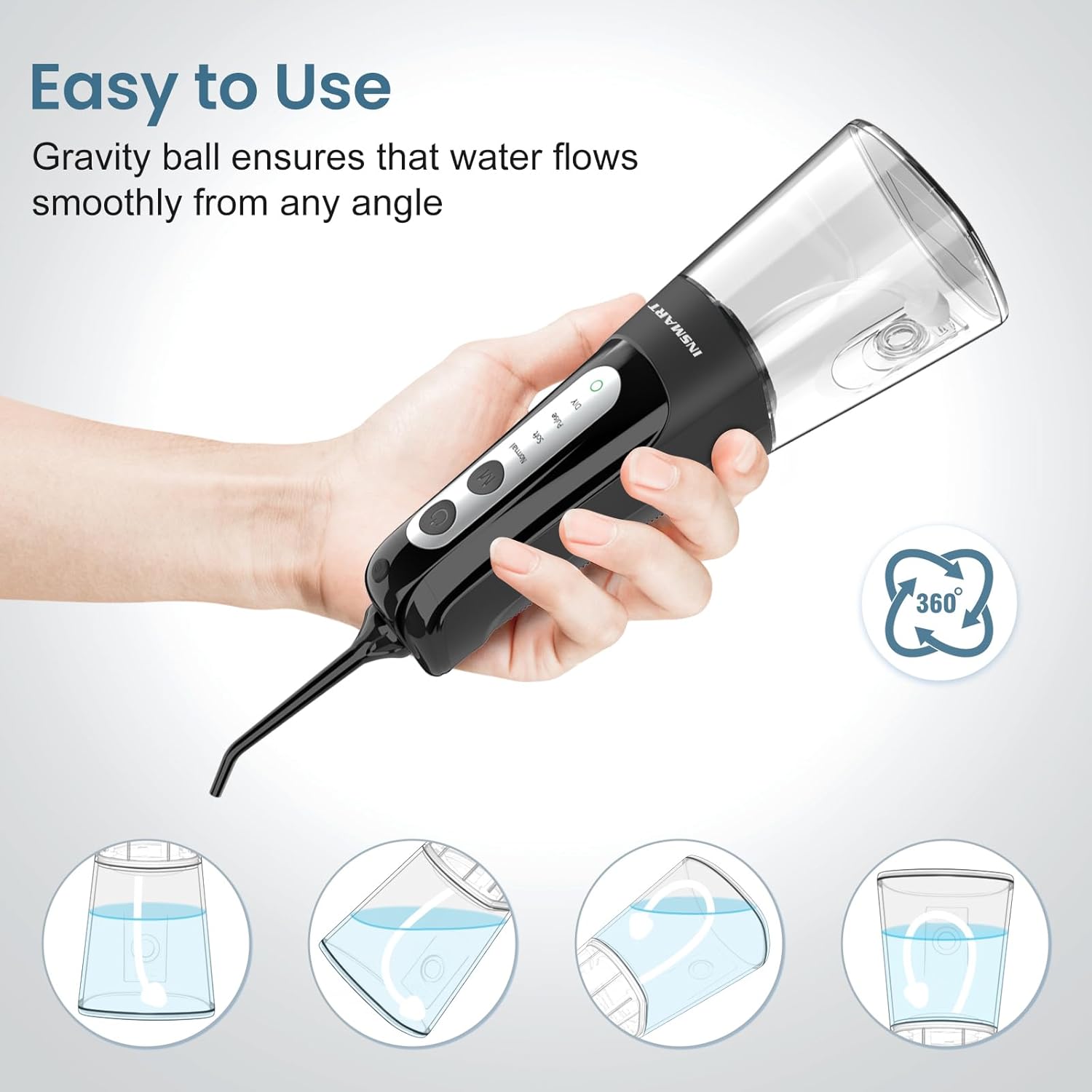 Detalle 2 de INSMART Cordless Water Flosser: 300 ml Tank, 3 Modes, USB Recharge, IPX7, Travel Ready