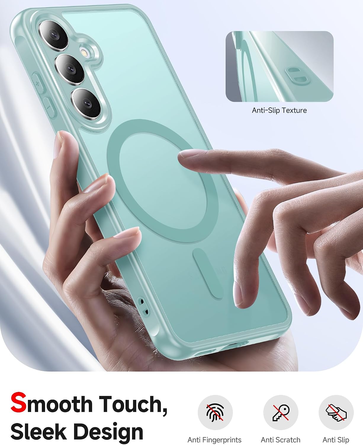 Detalle de LeYi for Samsung Galaxy S25 FE phone case with magnetic grip & 2 tempered glass screen protectors (mint green)