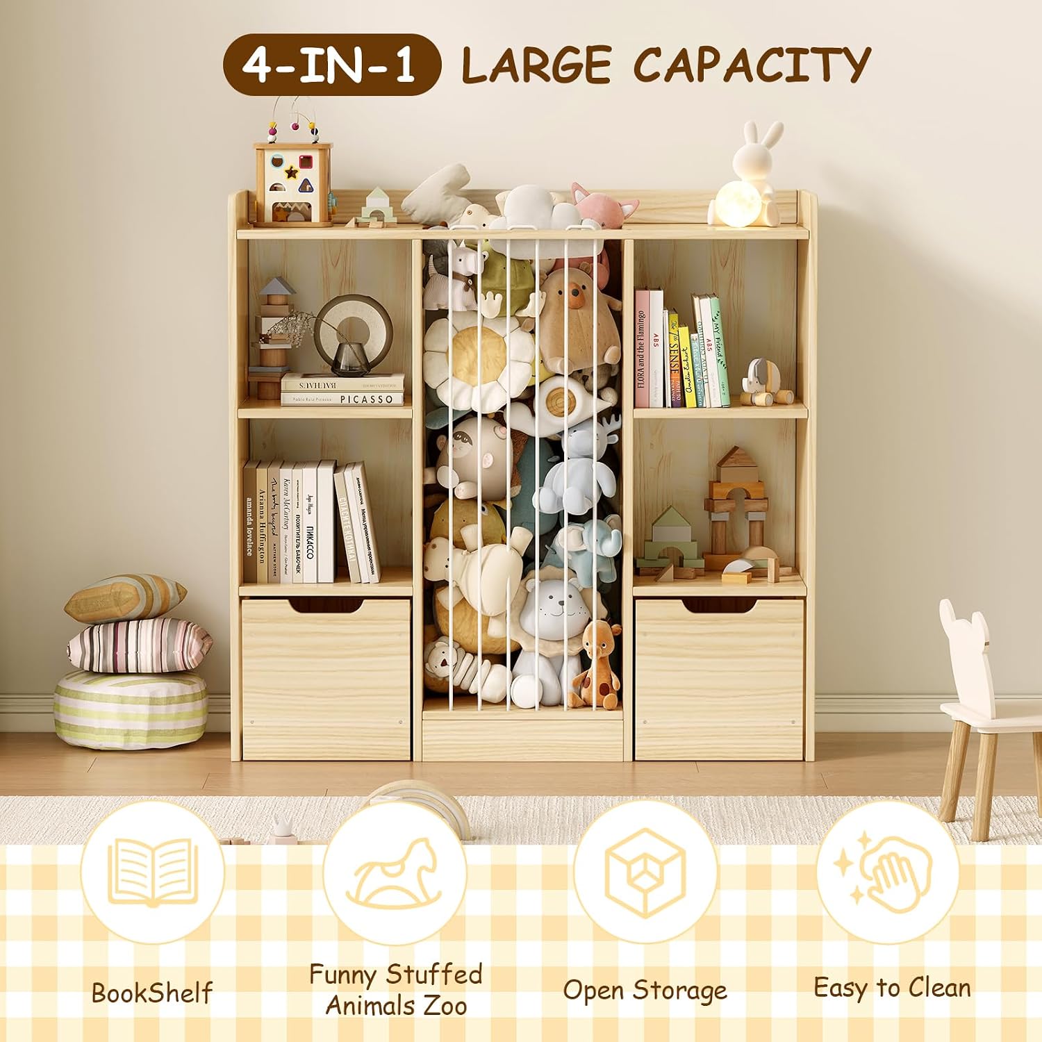 Detalle de Toy Storage Organizer in Solid Pine Wood