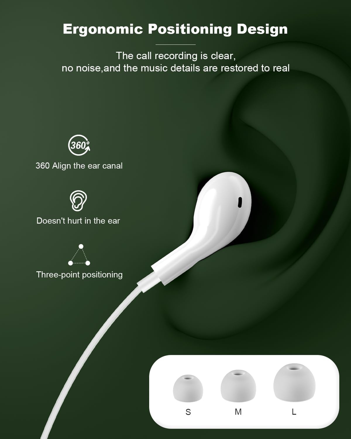 Detalle de USB-C Wired Earbuds with Microphone for iPhone, Samsung, Pixel — In-Ear HiFi Audio
