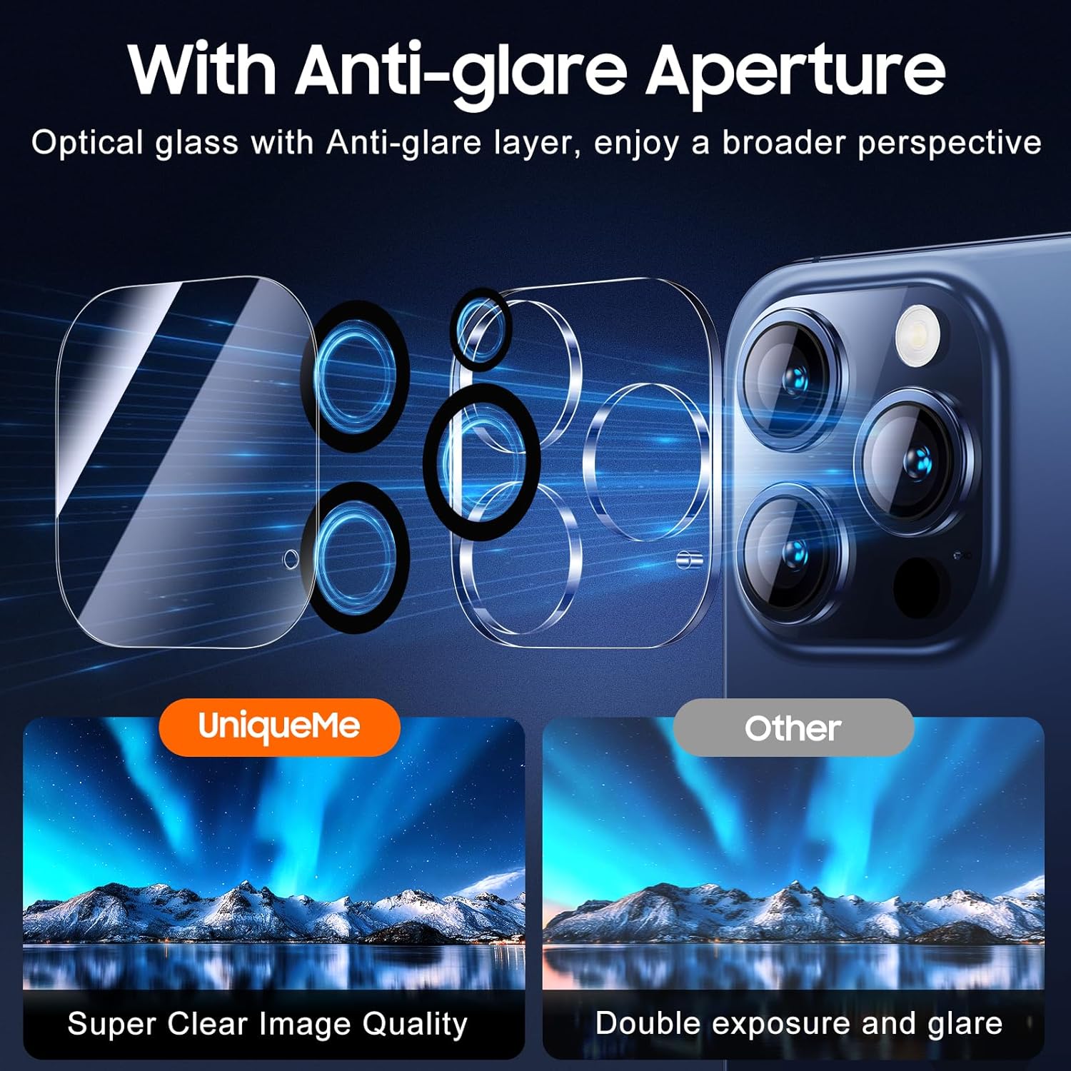Detalle 2 de UniqueMe iPhone 15 Pro Camera Lens Protector 3-Pack