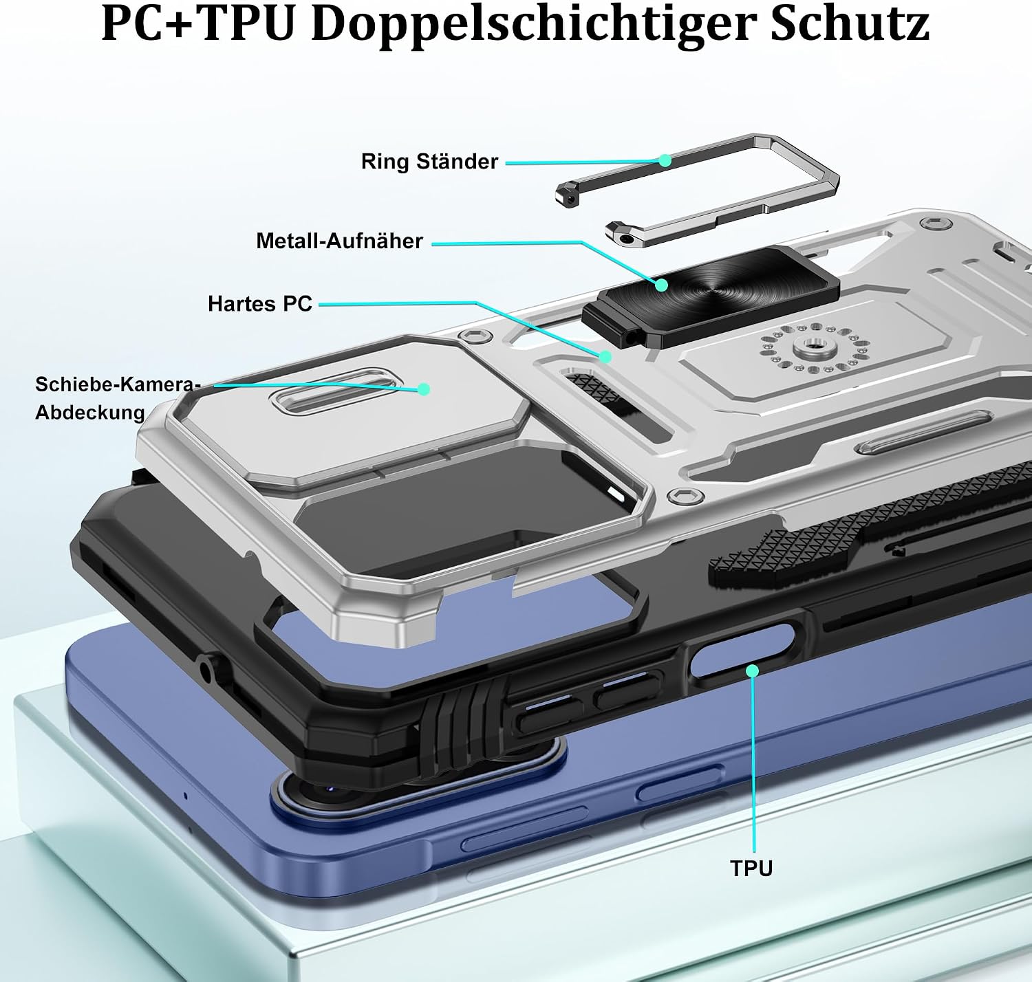 Detalle 1 de Jshru Galaxy A17 5G Hülle mit 360° Schutz