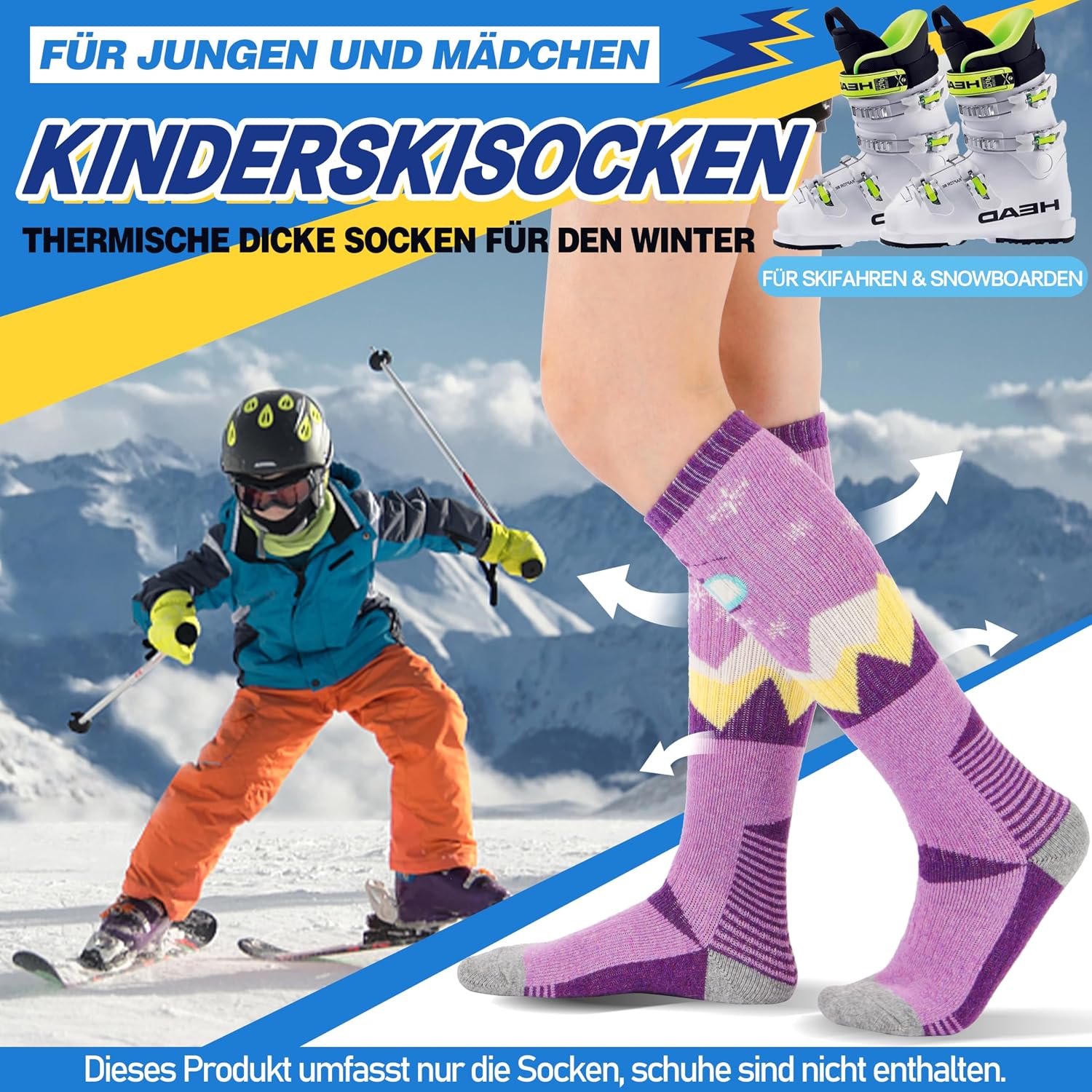 Thumbnail 1 de ANTsANG Kinder Merino Skisocken 3 Paar