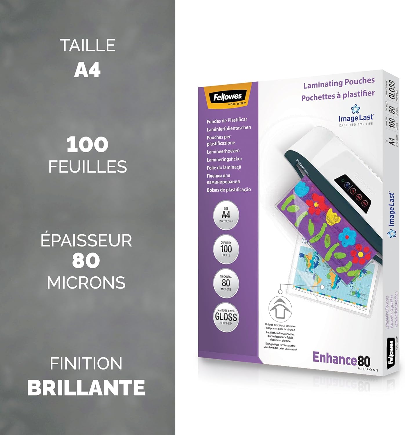 Thumbnail 1 de Fellowes Pochette de Plastification A4 80 microns – Pack de 100 feuilles plastifiantes, finition brillante