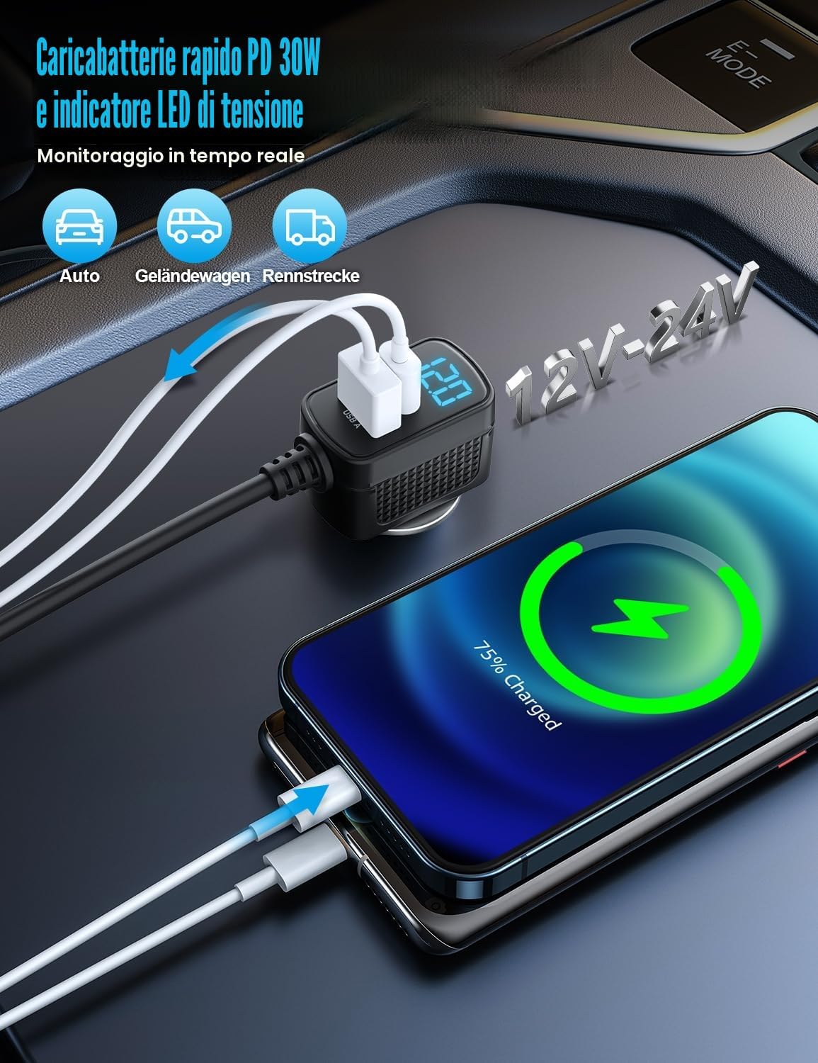 Thumbnail 4 de BESTEK Caricatore Auto 180W 9in1 USB-C PD QC3.0