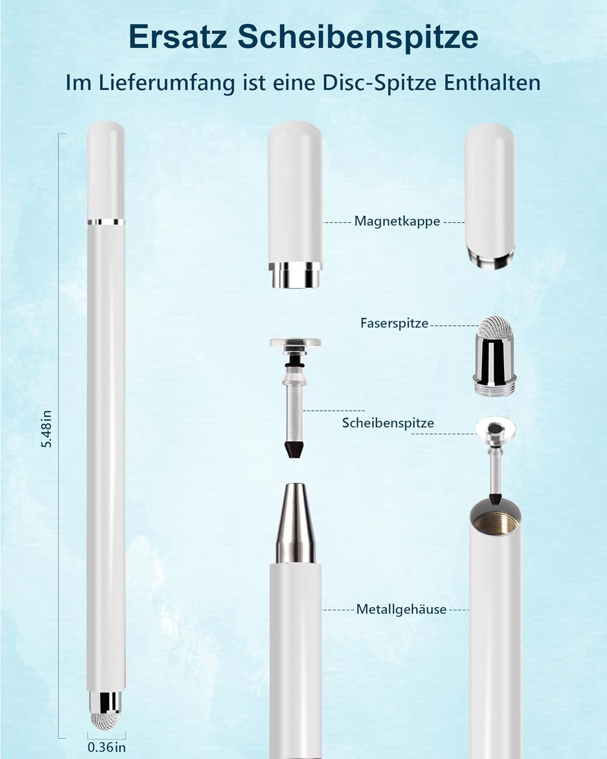 Thumbnail 3 de Tablet Stift 2-in-1: Universeller kapazitiver Stylus mit transparenter Scheibenspitze und Faserspitze
