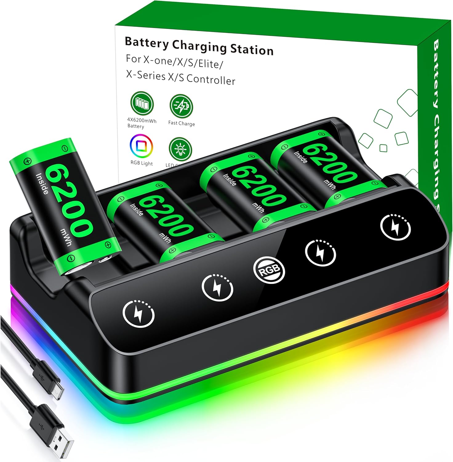 Detalle de HEYLICOOL 4X 6200mWh rechargeable battery pack for Xbox controllers