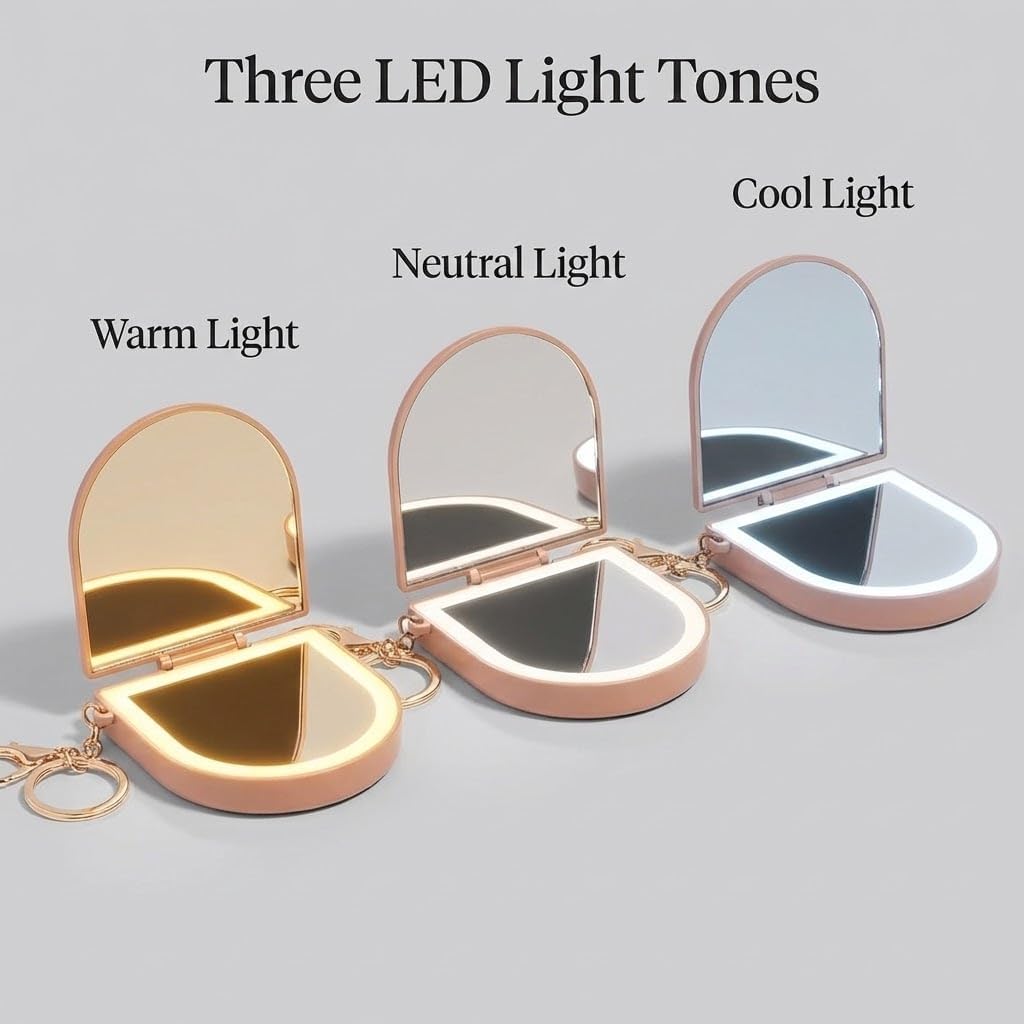 Thumbnail 4 de Kitsch Cute Keychain Compact Mirror with Lights, Dual Magnification, USB Rechargeable