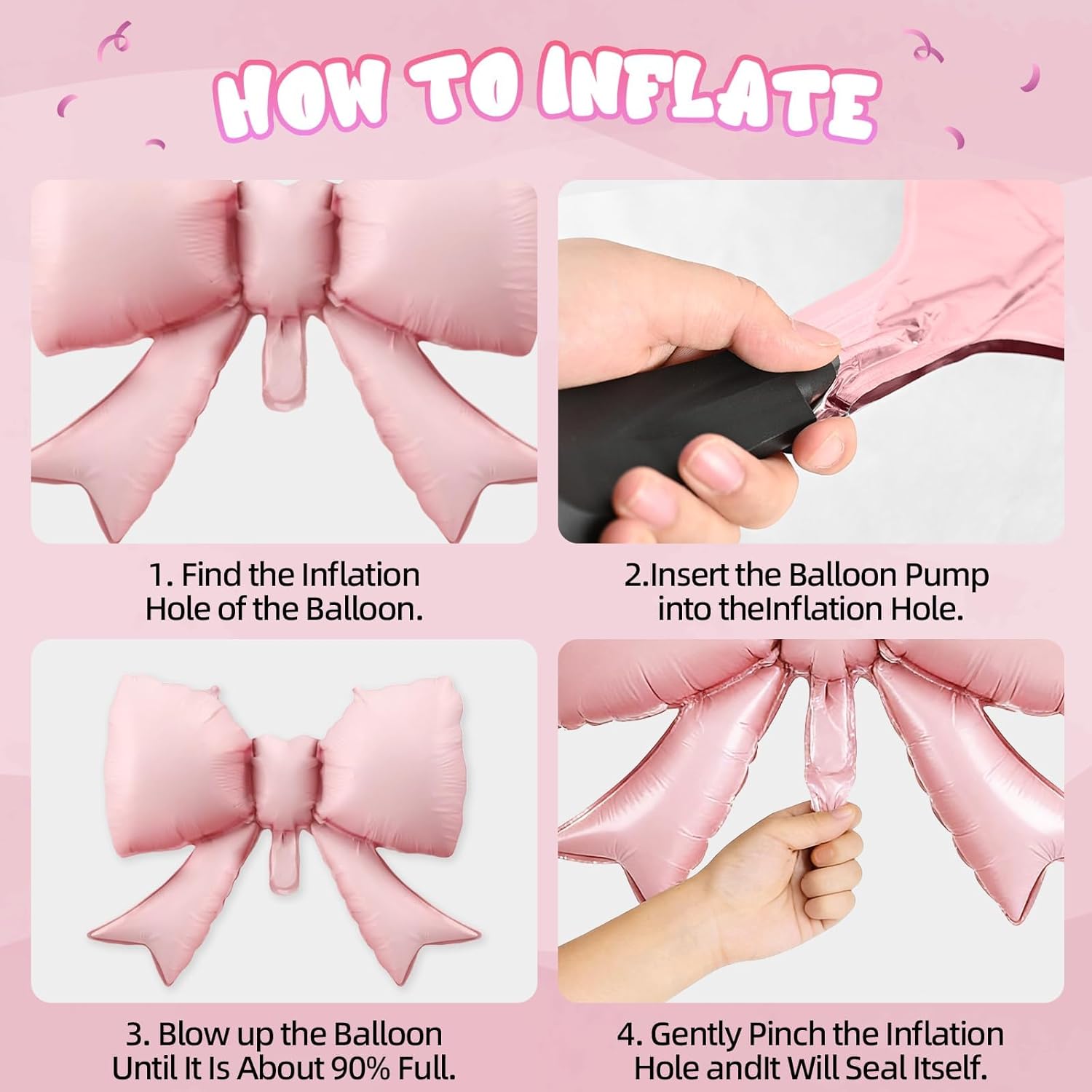 Detalle de FEYG Pink Bow Balloon Set, 12-Inch Pink and White Balloons with Foil Bows
