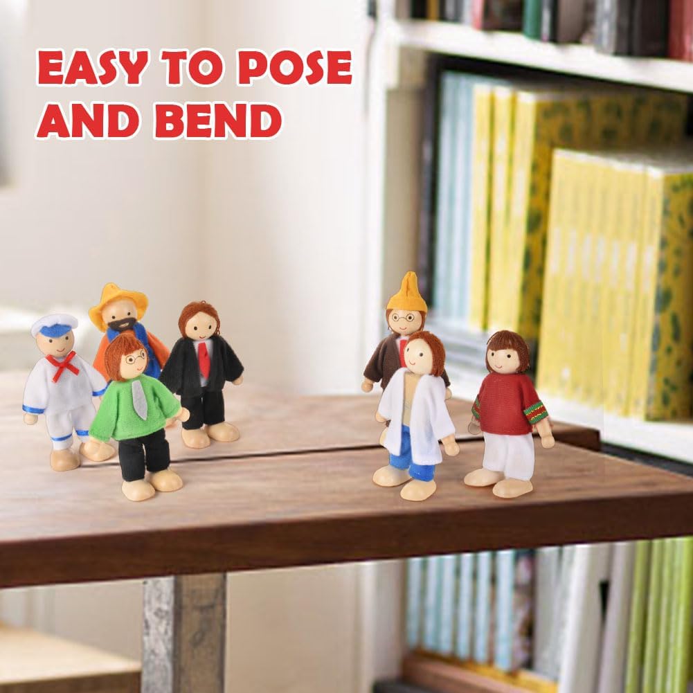 Thumbnail 4 de Aolso Maison de poupées en bois – Lot de 9 personnages pour jeux imaginatifs