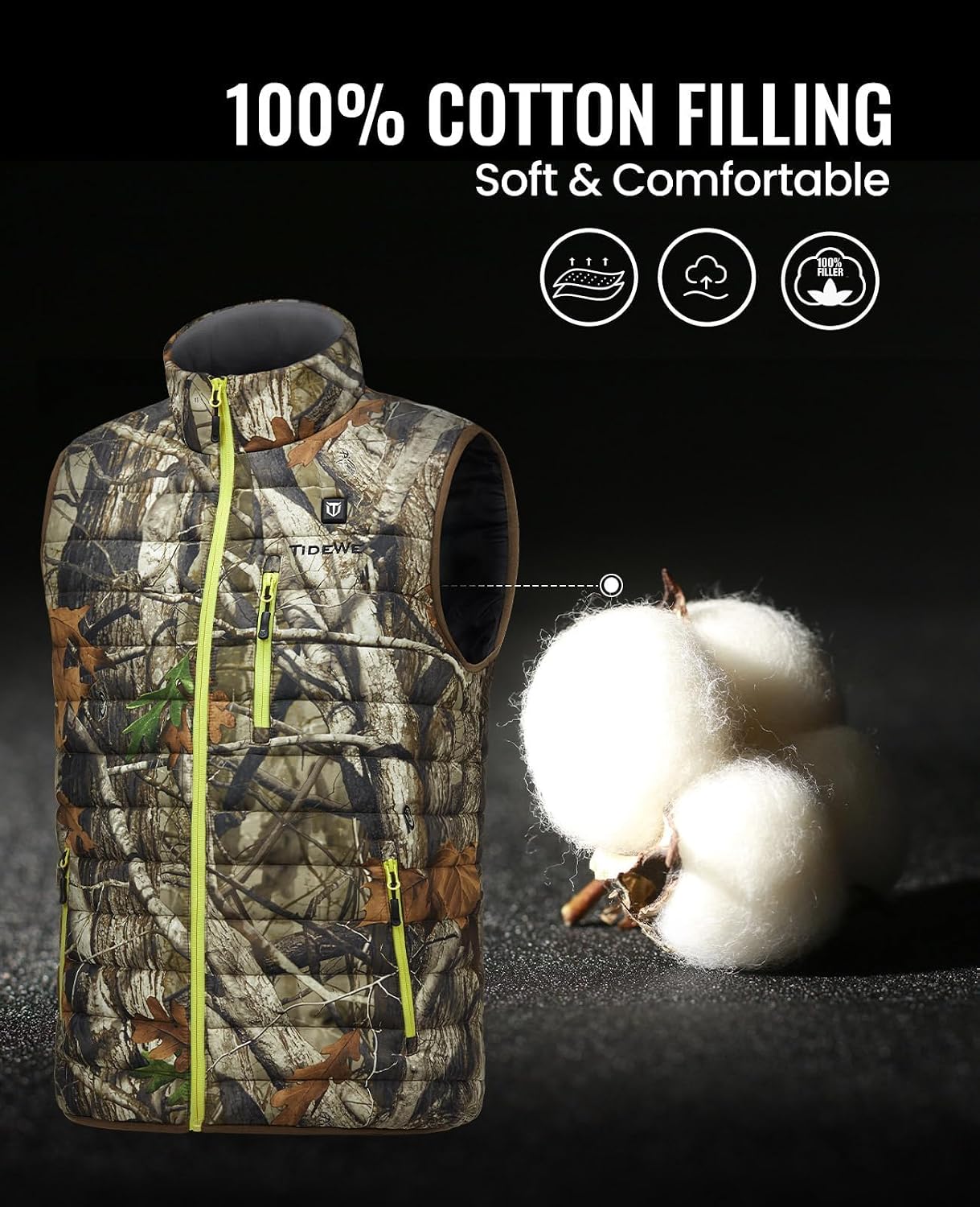 Detalle de TIDEWE Heated Vest for Men, 4 Heating Zones, 3 Settings, 10,000mAh Battery Pack