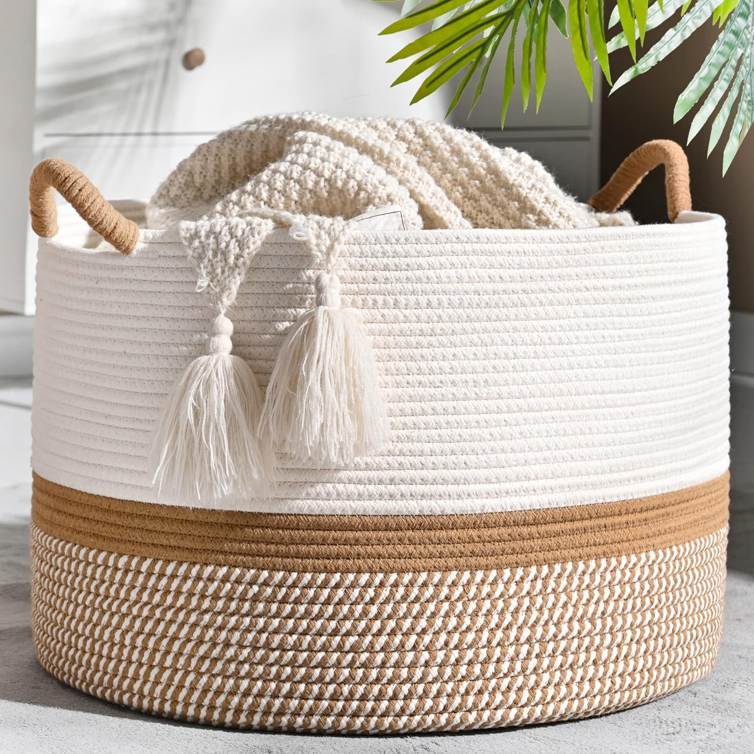 KAKAMAY Large Blanket Basket 20x13"