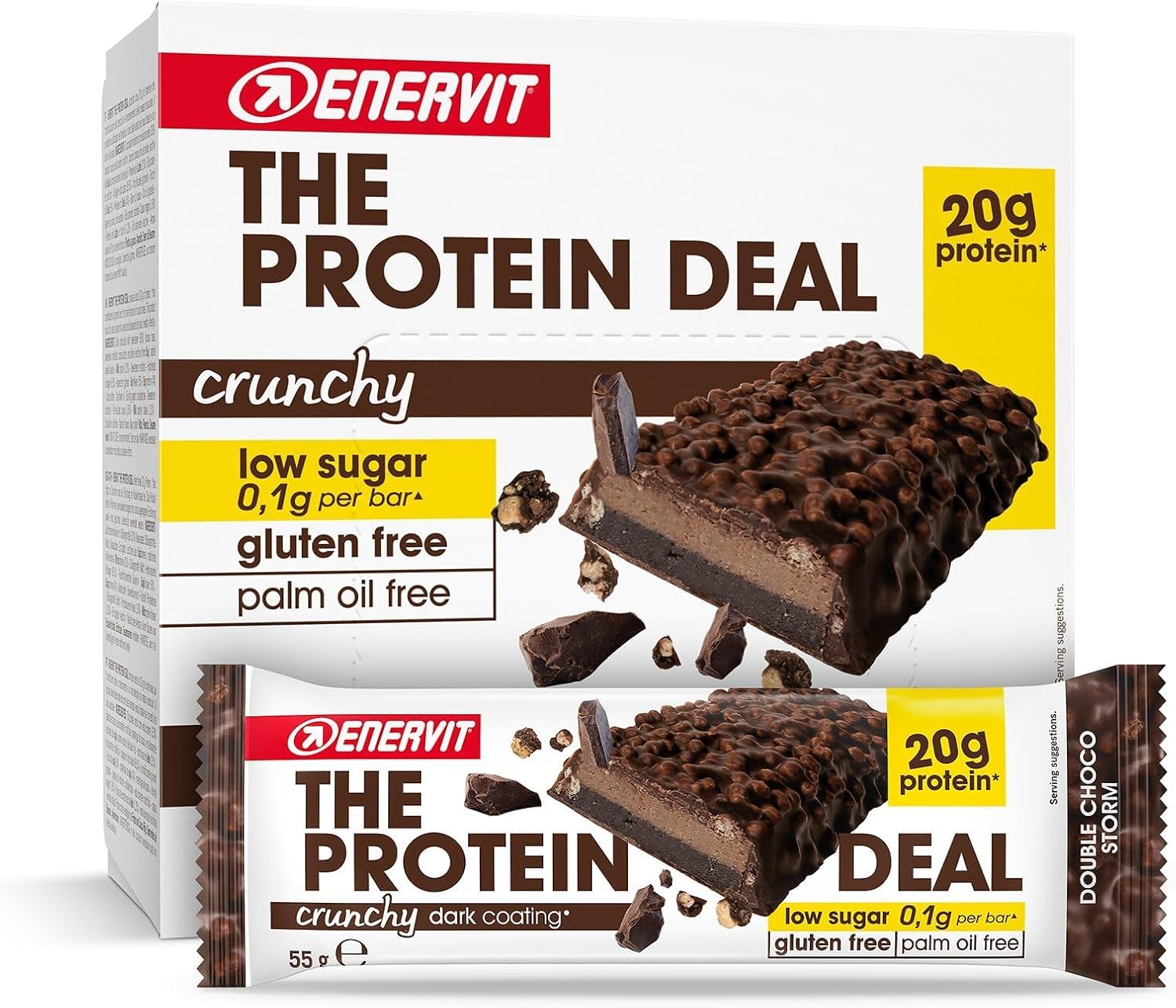 Detalle de Enervit The Protein Deal Crunchy Double Choco Storm Proteinriegel (glutenfrei) mit 20 g Eiweiß