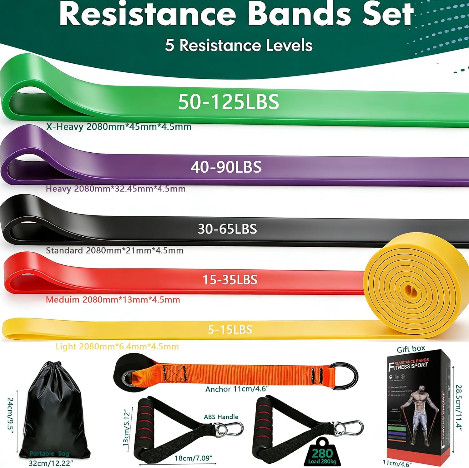 Detalle 2 de Resistance Bands Set with Door Anchor or Pro Handles – 5‑Band Full-Range TPE Fitness Kit