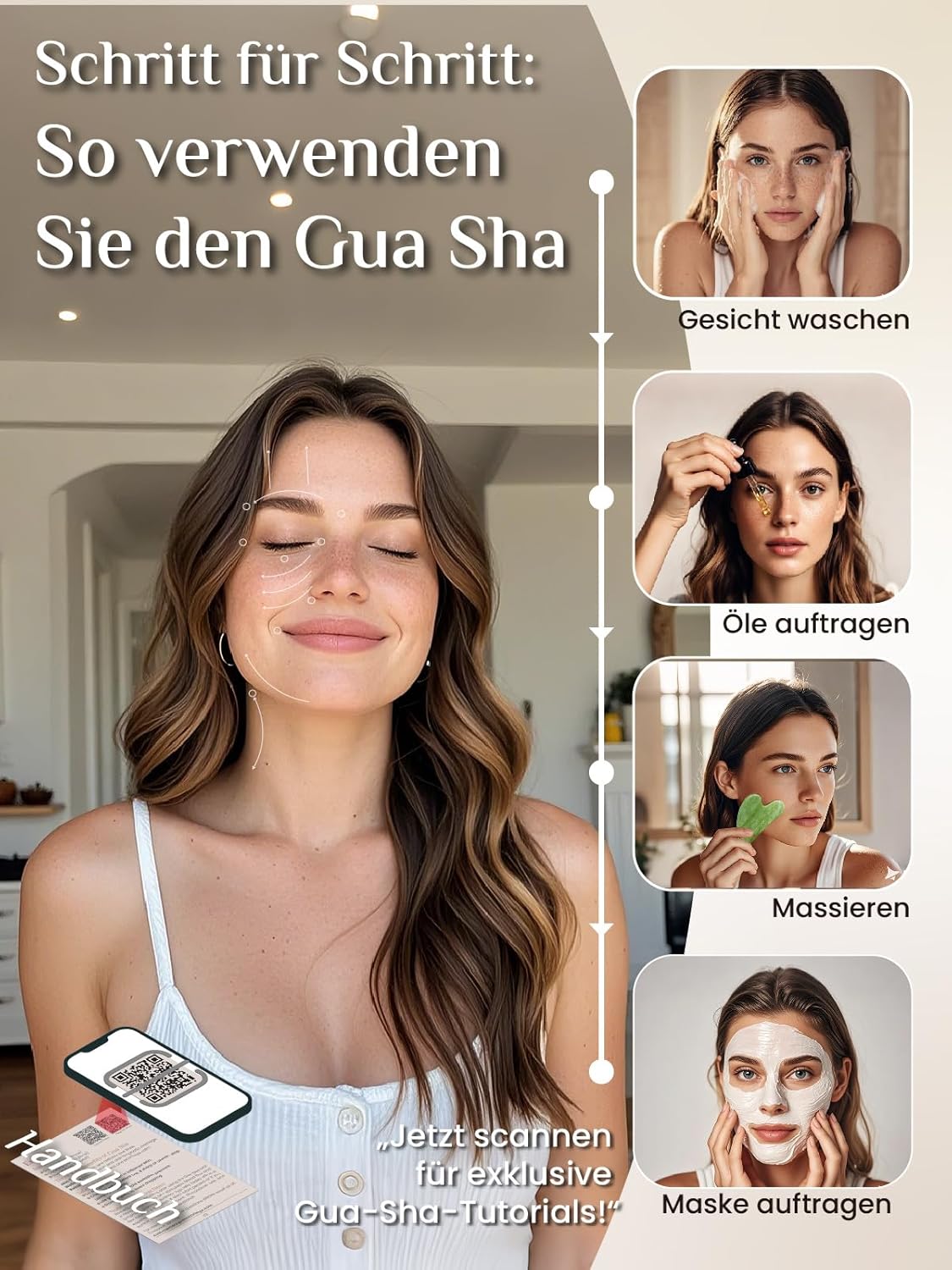 Detalle de Rena Chris Jade Gua Sha Stein aus Xiuyan-Jade (Mintgrün) für Kieferlinie und weniger Gesichtsschwellungen