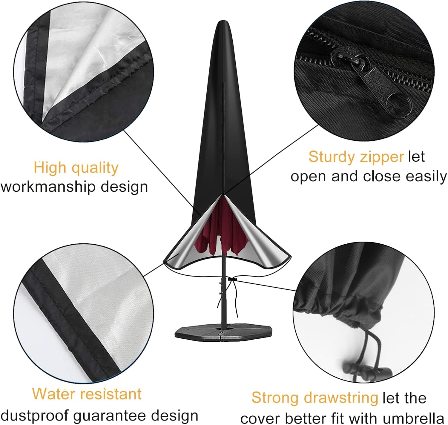 Detalle 1 de OKPOW Waterproof Parasol Cover (Heavy Duty 600D) for 2m–3m Outdoor Umbrellas