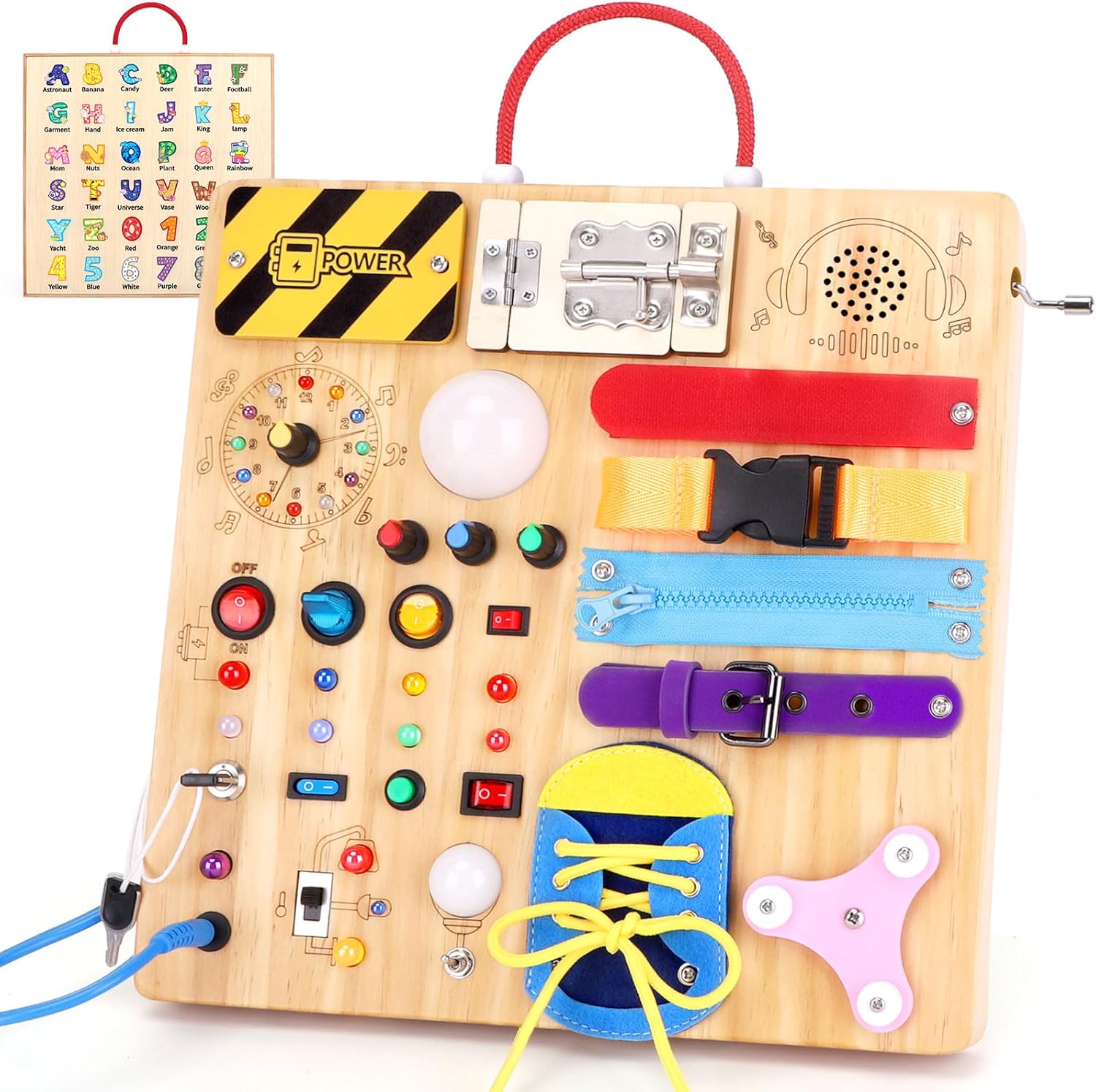 Thumbnail 6 de Montessori Busy Board Wooden Activity Board with 10 Switches 23 LEDs