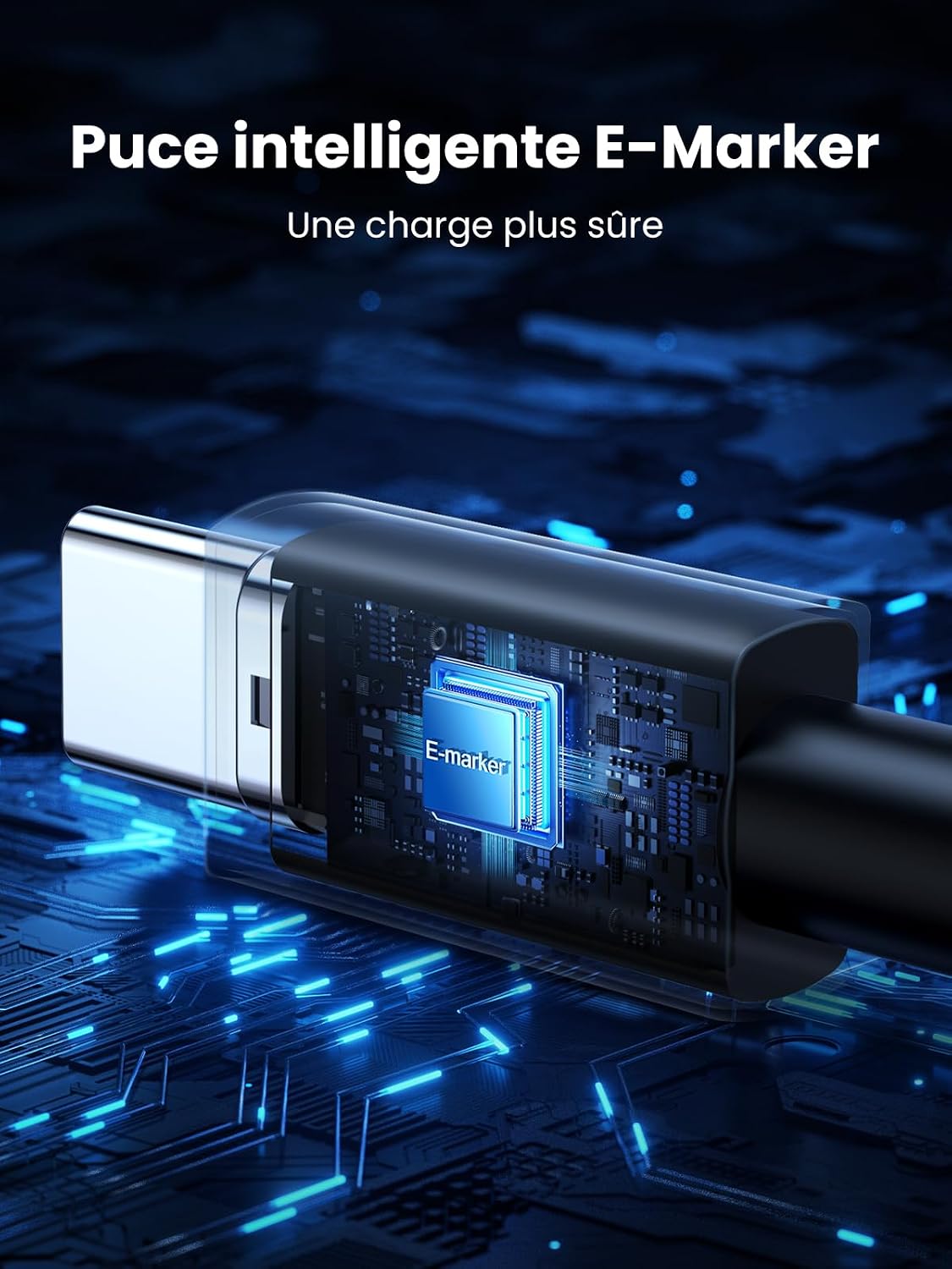 Detalle de UGREEN USB-C-kabel 240 W, PD 3.1, 5 A/48 V en gevlochten nylon