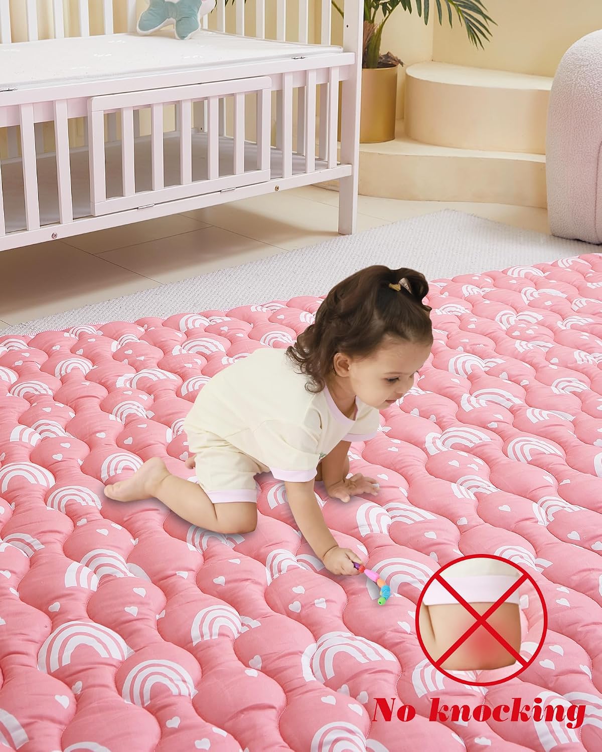 Detalle de Viviland 50x50 Inch Baby Play Mat, Pink Rainbow, Non-Slip and Machine Washable