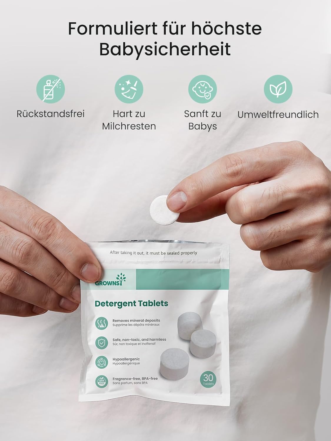 Detalle de Grownsy 130 Stück Babyflaschen Reinigungstabletten – kompatibel mit Grownsy, Baby Brezza, Momcozy