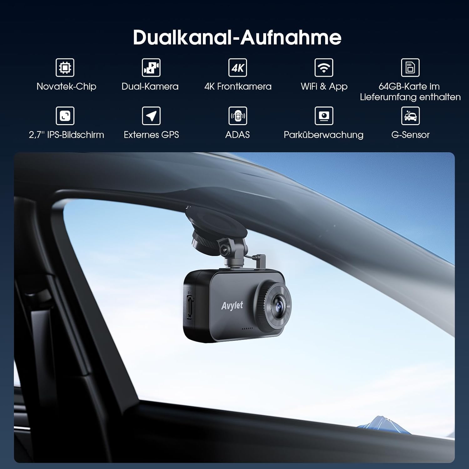 Thumbnail 1 de Avylet Dashcam 4K/2.5K+1080P mit ADAS