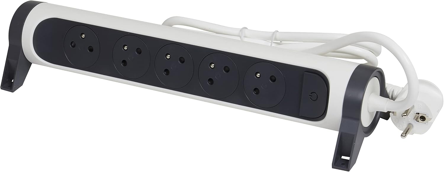 Thumbnail 3 de Legrand multiprise rotative avec interrupteur et voyant LED – 5 prises surface avec terre, câble 1,5 m, blanc et gris foncé